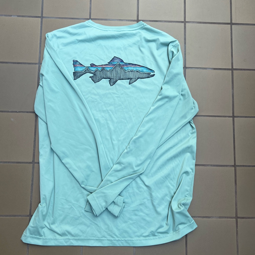 Patagonia Capilene Cool Daily Shirt Long-Sleeve with Fish Graphic Green Blue